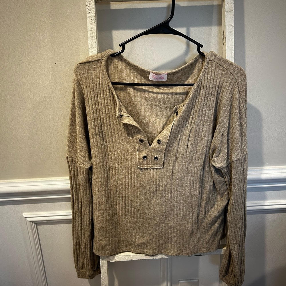 Women's Beige Ribbed Top